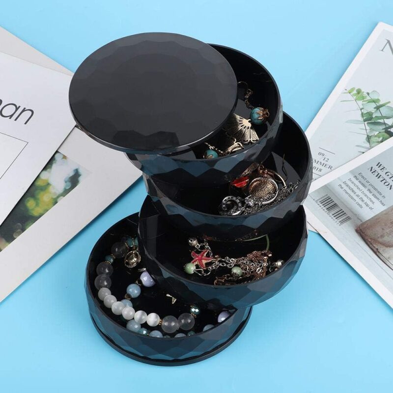 Boîte de rangement des bijoux rotatif à 360 degrés - Noir – Image 5