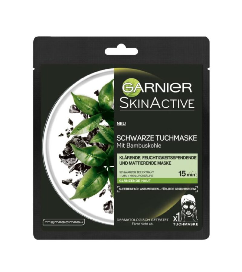 Garnier Masque en tissu noir skinactive au charbon de bambou