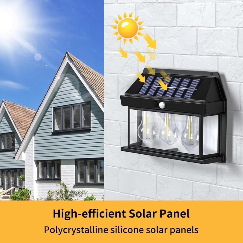 Applique Murale avec Trois Lampes Solaire et Détecteur De Mouvement Étanche – Image 10