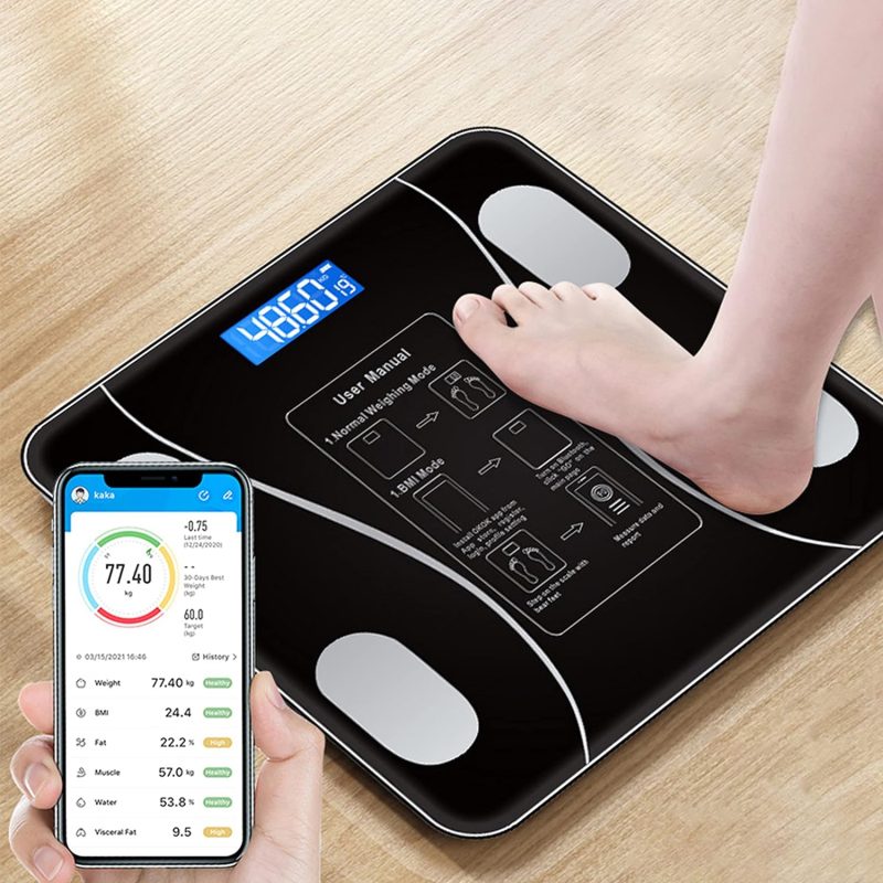 Balance de Salle de Bain Ménager Précise Pesage de Poids Numérique Échelle IMC Analyseur de Composition Corporelle Max 180 Kg