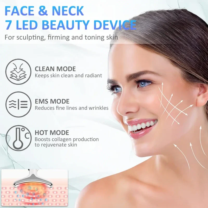 Appareil Anti Rides Visage, 7 Couleurs de Massage Visage,3 Modes cou Raffermissement du Visage – Image 2